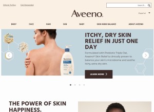 How aveeno.com looks like on a tablet such as an iPad.