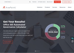 How avepoint.com looks like on a tablet such as an iPad.