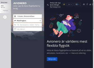 How avionero.se looks like on a tablet such as an iPad.