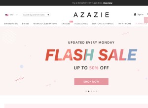 How azazie.com looks like on a tablet such as an iPad.