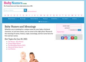 How babynames.com looks like on a tablet such as an iPad.