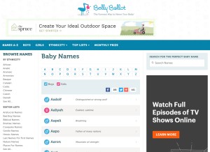How babynames.net looks like on a tablet such as an iPad.