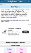 How babynamesdirect.com looks like on a mobile device such as an iPhone.