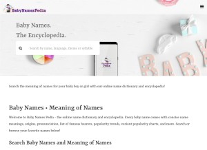 How babynamespedia.com looks like on a tablet such as an iPad.