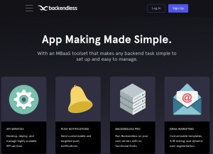 How backendless.com looks like on a tablet such as an iPad.