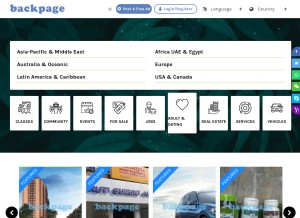 How backpageclassifieds.com looks like on a tablet such as an iPad.
