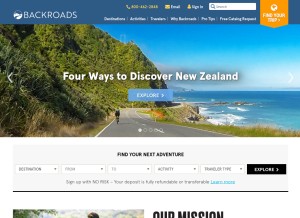 How backroads.com looks like on a tablet such as an iPad.