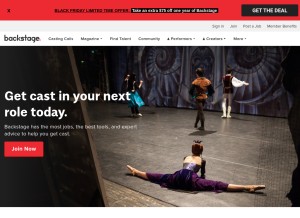 How backstage.com looks like on a tablet such as an iPad.
