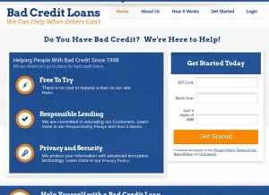 How badcreditloans.com looks like on a tablet such as an iPad.