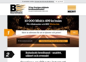 How bahnhof.se looks like on a tablet such as an iPad.