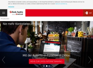 How bankaustria.at looks like on a tablet such as an iPad.