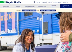 How baptist-health.org looks like on a tablet such as an iPad.