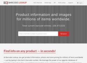 How barcodelookup.com looks like on a tablet such as an iPad.