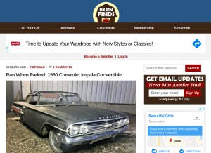 How barnfinds.com looks like on a tablet such as an iPad.