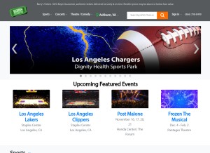 How barrystickets.com looks like on a tablet such as an iPad.