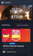 How battlefy.com looks like on a mobile device such as an iPhone.