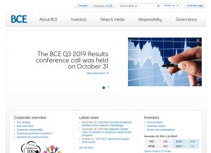 How bce.ca looks like on a tablet such as an iPad.