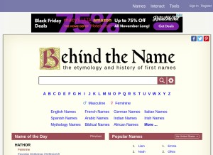 How behindthename.com looks like on a tablet such as an iPad.