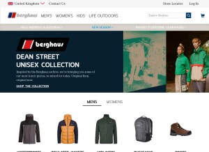How berghaus.com looks like on a tablet such as an iPad.