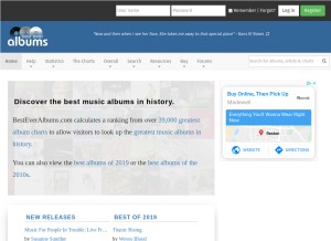 How besteveralbums.com looks like on a tablet such as an iPad.