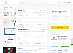 How betapage.co looks like on a tablet such as an iPad.