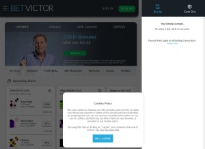 How betvictor.com looks like on a tablet such as an iPad.