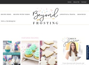 How beyondfrosting.com looks like on a tablet such as an iPad.