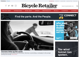 How bicycleretailer.com looks like on a tablet such as an iPad.