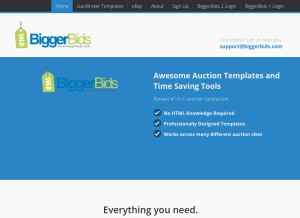 How biggerbids.com looks like on a tablet such as an iPad.