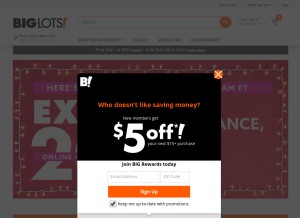 How biglots.com looks like on a tablet such as an iPad.