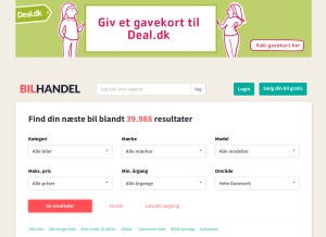 How bilhandel.dk looks like on a tablet such as an iPad.