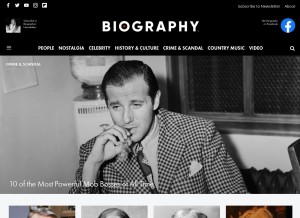 How biography.com looks like on a tablet such as an iPad.