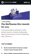 How biopharmadive.com looks like on a mobile device such as an iPhone.