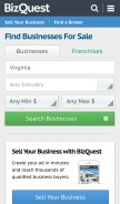 How bizquest.com looks like on a mobile device such as an iPhone.