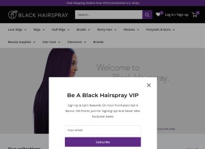 How blackhairspray.com looks like on a tablet such as an iPad.