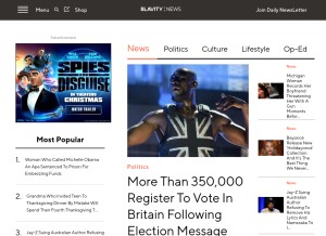 How blavity.com looks like on a tablet such as an iPad.
