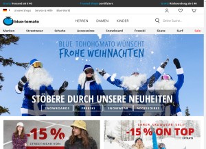 How blue-tomato.com looks like on a tablet such as an iPad.