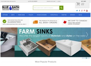 How bluebath.com looks like on a tablet such as an iPad.