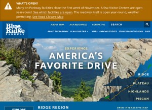 How blueridgeparkway.org looks like on a tablet such as an iPad.