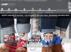 How boldsocks.com looks like on a tablet such as an iPad.