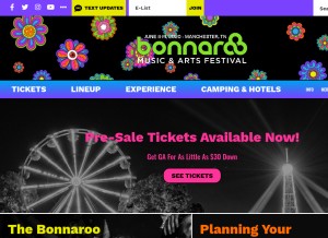 How bonnaroo.com looks like on a tablet such as an iPad.