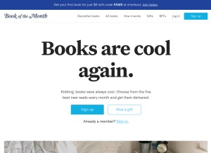How bookofthemonth.com looks like on a tablet such as an iPad.
