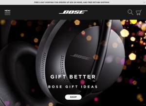 How bose.com looks like on a tablet such as an iPad.