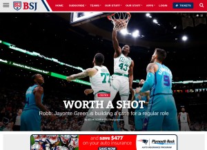 How bostonsportsjournal.com looks like on a tablet such as an iPad.