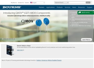 How bourns.com looks like on a tablet such as an iPad.