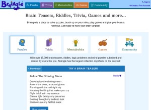 How braingle.com looks like on a tablet such as an iPad.