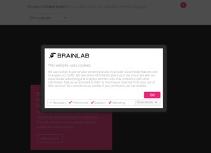 How brainlab.com looks like on a tablet such as an iPad.