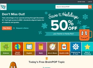 How brainpop.com looks like on a tablet such as an iPad.
