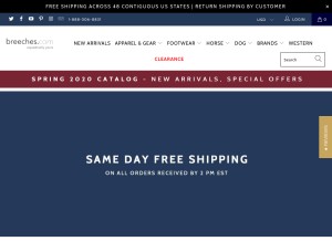 How breeches.com looks like on a tablet such as an iPad.