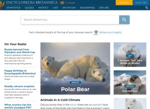 How britannica.com looks like on a tablet such as an iPad.